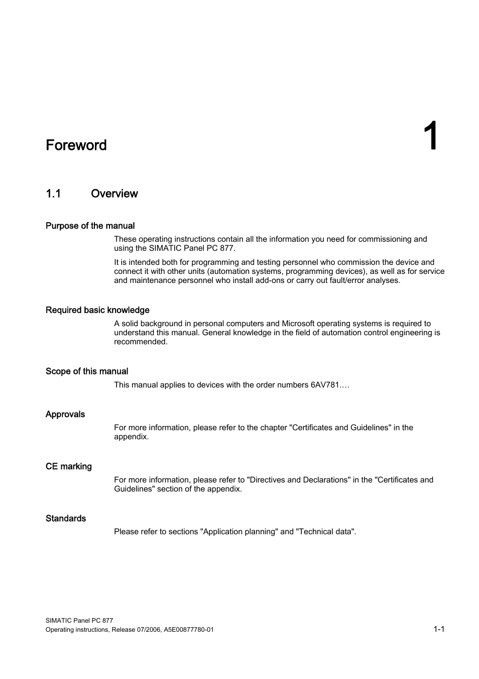 1 foreword, 1 overview, Foreword | Siemens SIMATIC PANEL PC 877 User Manual | Page 11 / 288