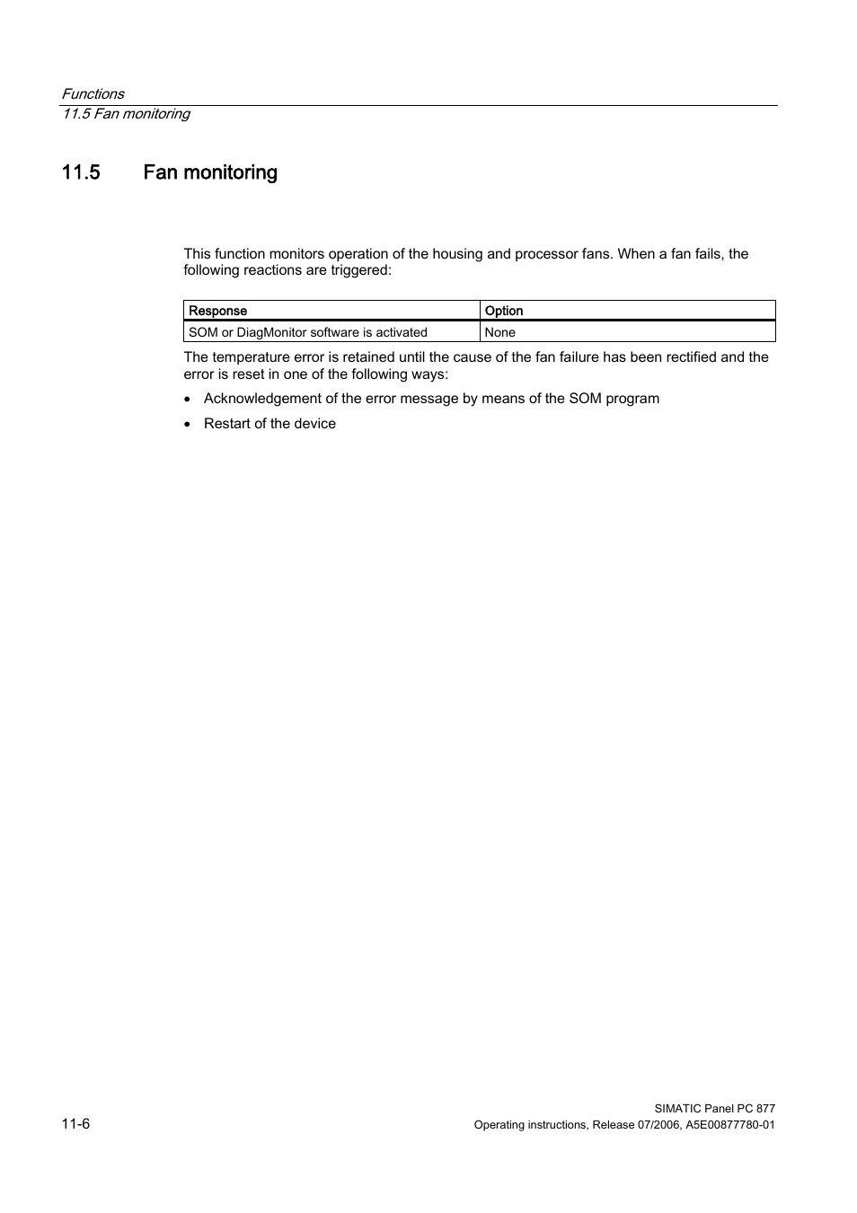 5 fan monitoring, Fan monitoring | Siemens SIMATIC PANEL PC 877 User Manual | Page 114 / 288