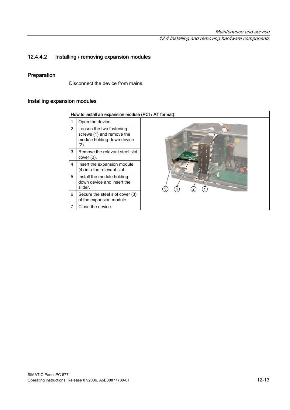 2 installing / removing expansion modules | Siemens SIMATIC PANEL PC 877 User Manual | Page 127 / 288