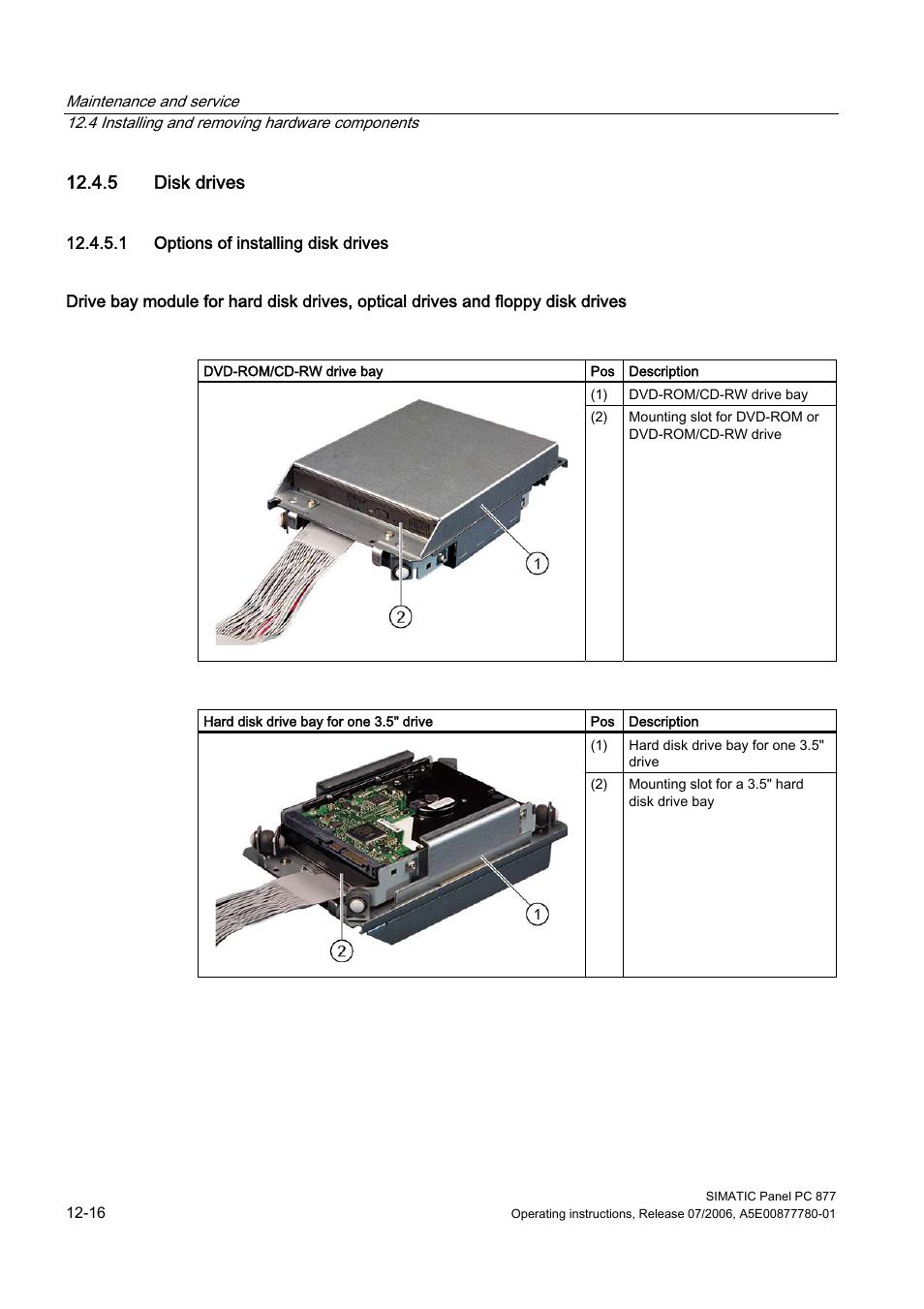 5 disk drives, 1 options of installing disk drives | Siemens SIMATIC PANEL PC 877 User Manual | Page 130 / 288