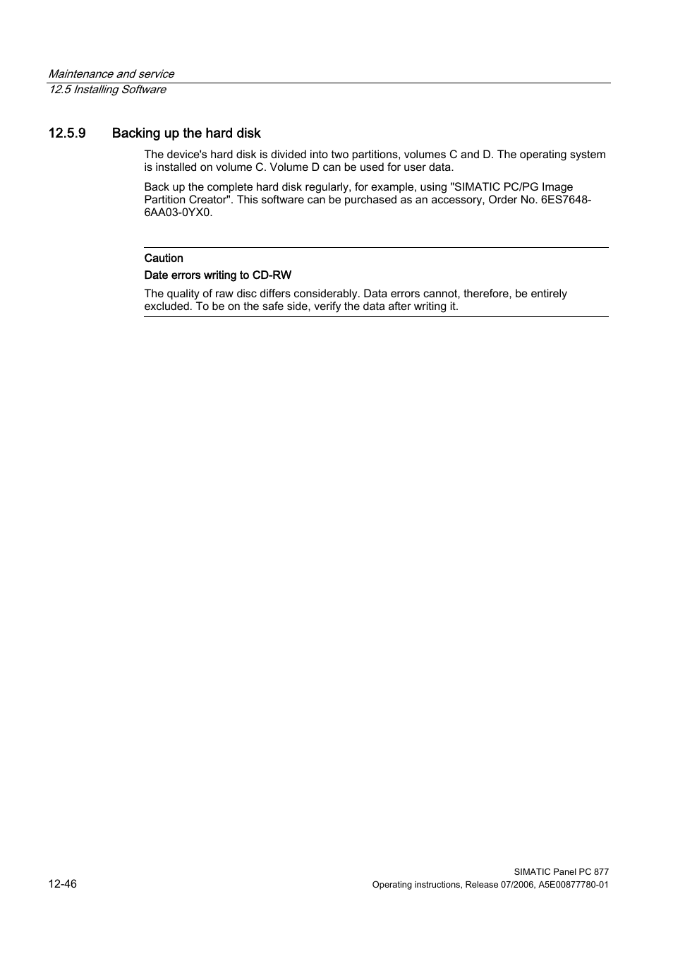 9 backing up the hard disk | Siemens SIMATIC PANEL PC 877 User Manual | Page 160 / 288