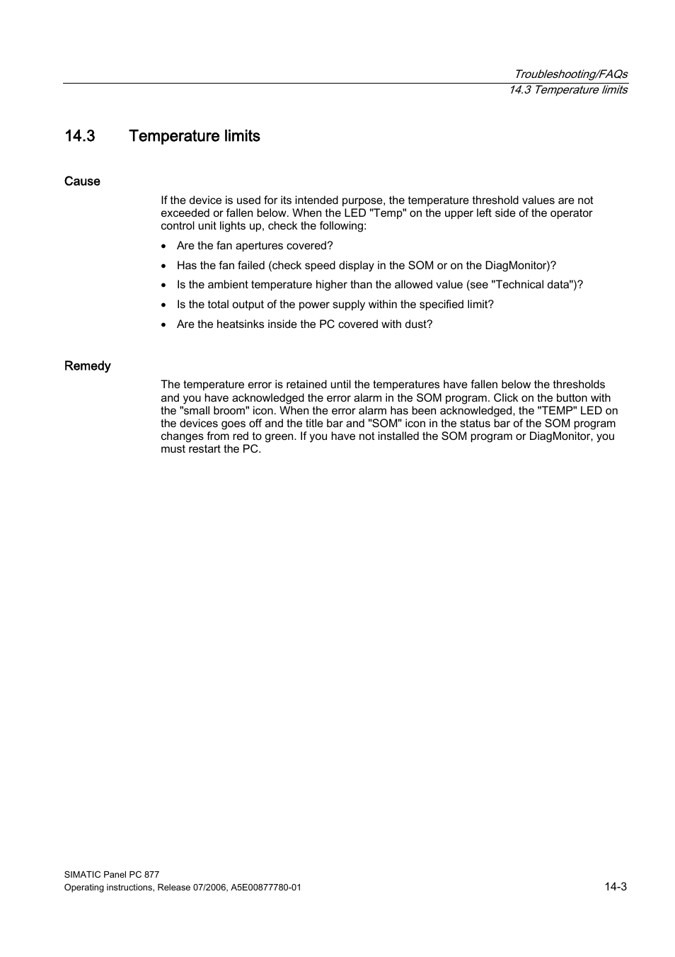 3 temperature limits, Temperature limits | Siemens SIMATIC PANEL PC 877 User Manual | Page 169 / 288