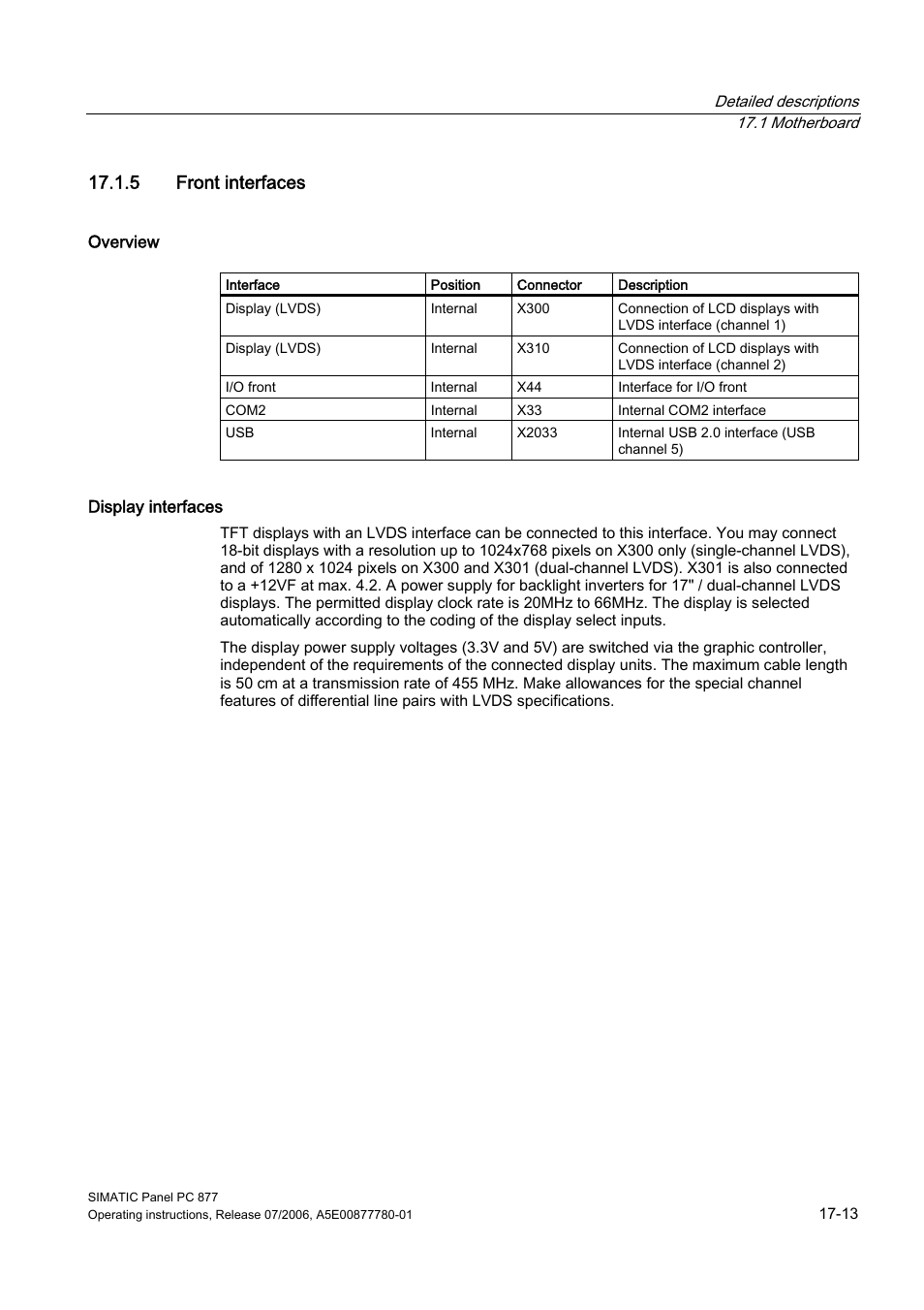 5 front interfaces | Siemens SIMATIC PANEL PC 877 User Manual | Page 205 / 288