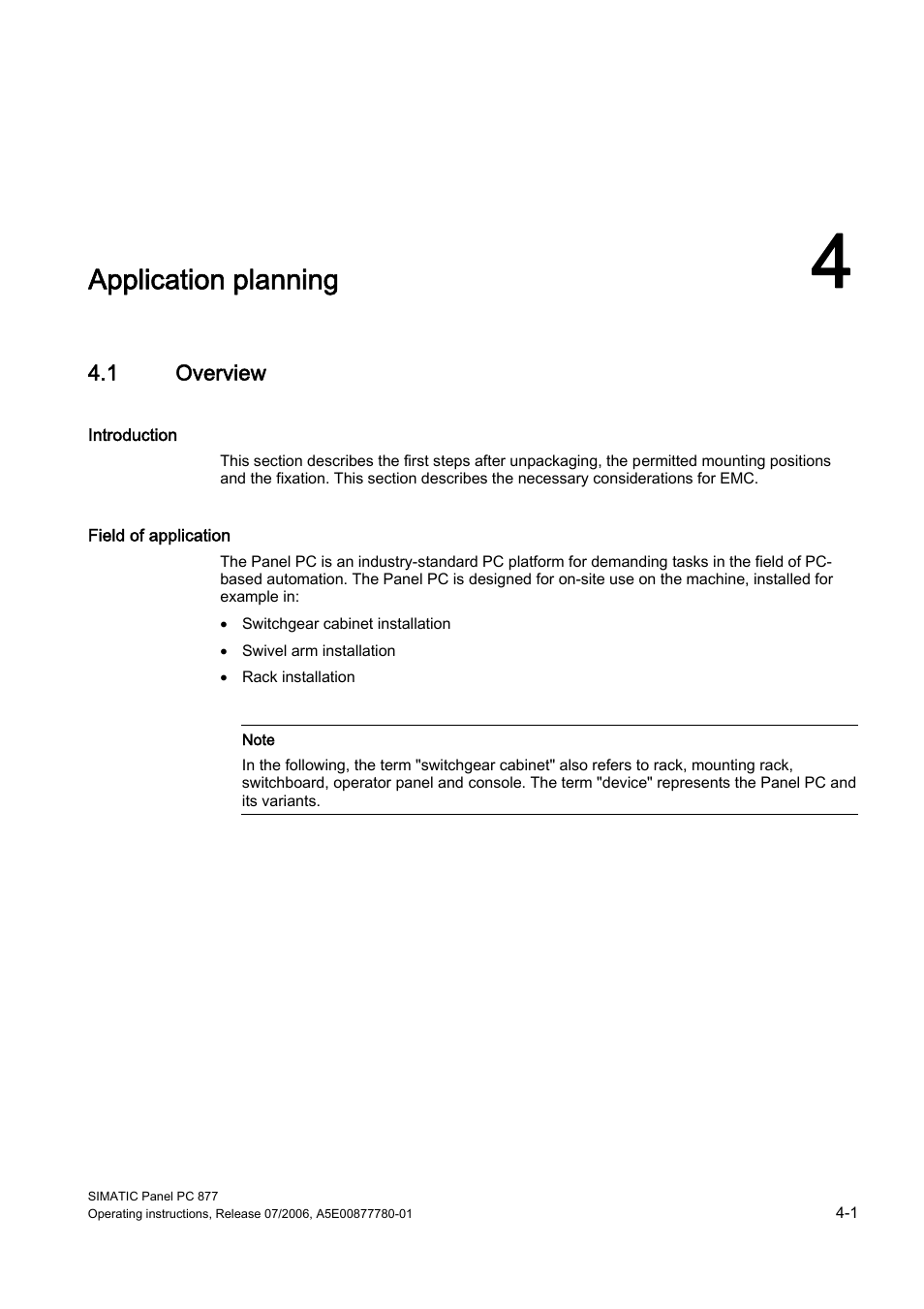 4 application planning, 1 overview, Application planning | Siemens SIMATIC PANEL PC 877 User Manual | Page 25 / 288