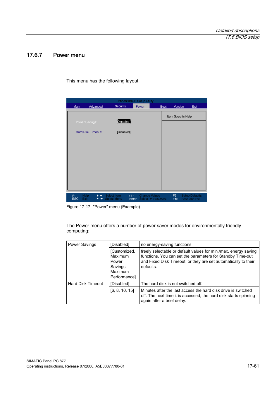 7 power menu | Siemens SIMATIC PANEL PC 877 User Manual | Page 253 / 288