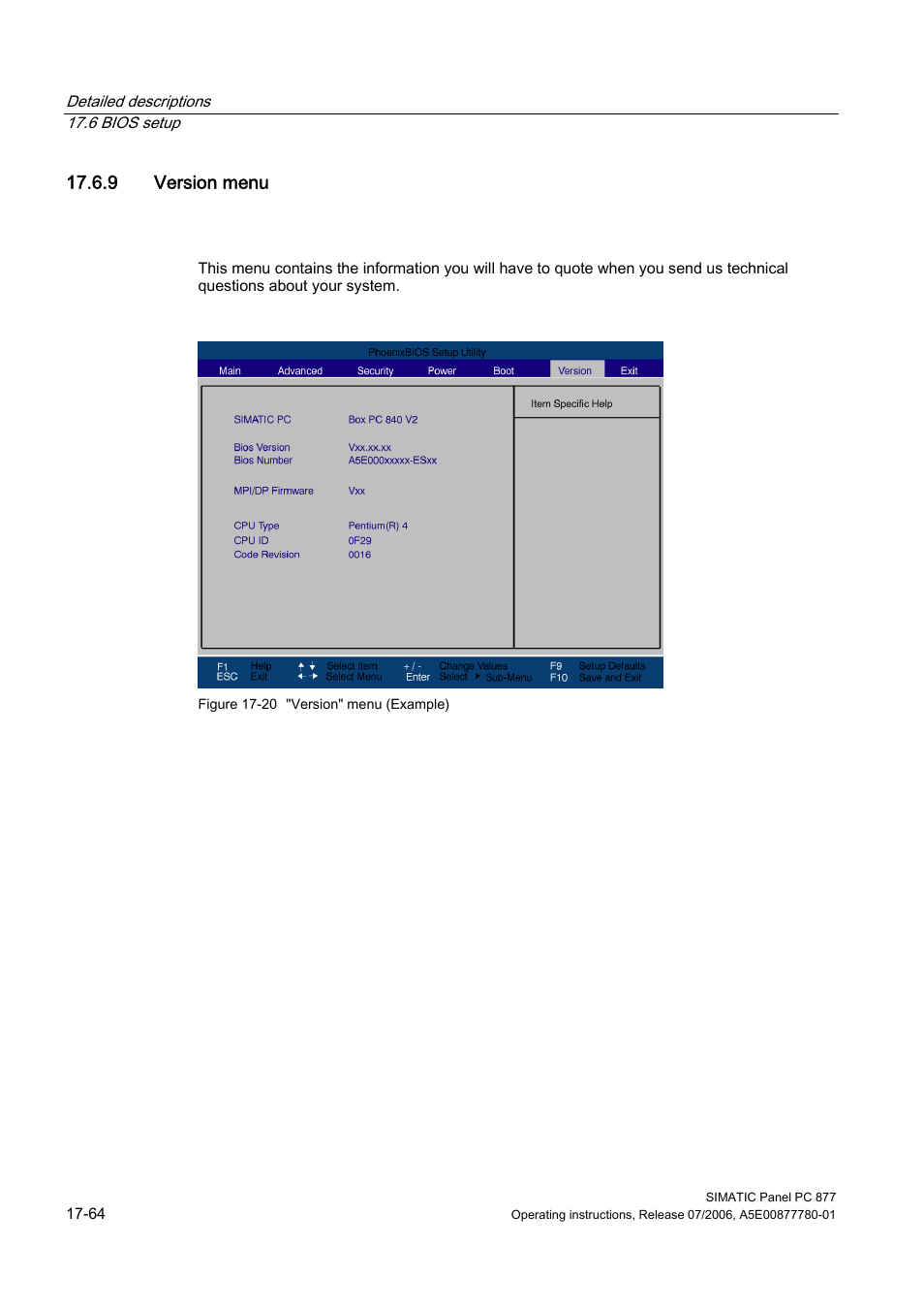 9 version menu | Siemens SIMATIC PANEL PC 877 User Manual | Page 256 / 288