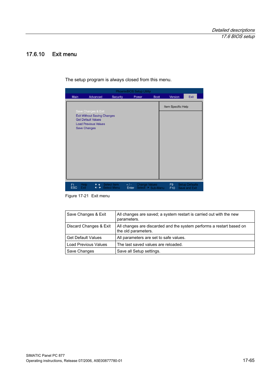 10 exit menu | Siemens SIMATIC PANEL PC 877 User Manual | Page 257 / 288