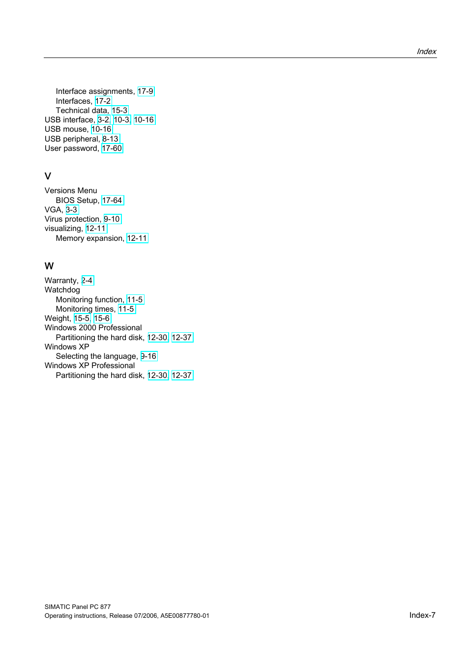 Siemens SIMATIC PANEL PC 877 User Manual | Page 287 / 288