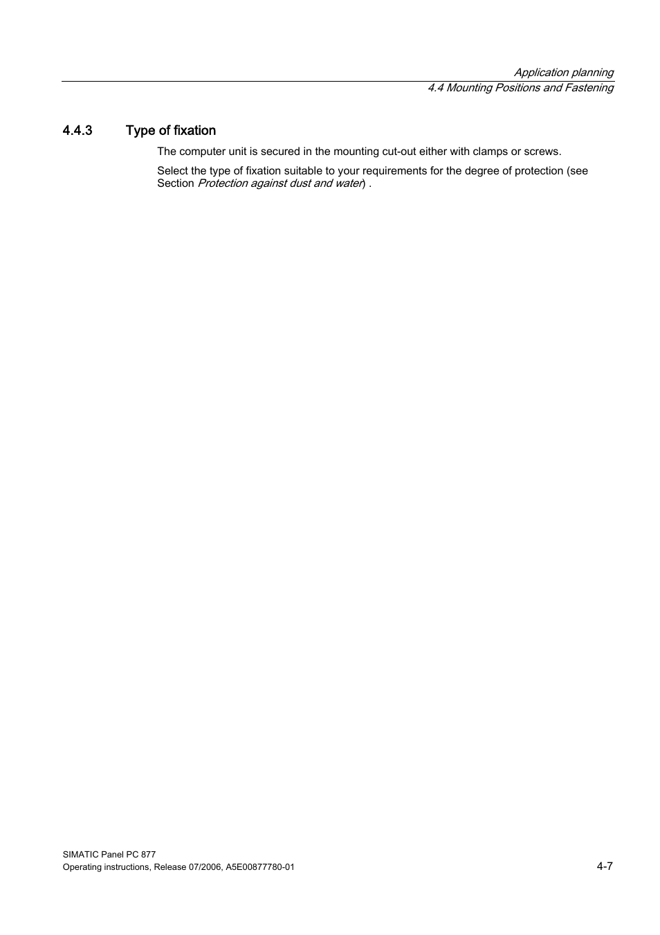 3 type of fixation | Siemens SIMATIC PANEL PC 877 User Manual | Page 31 / 288