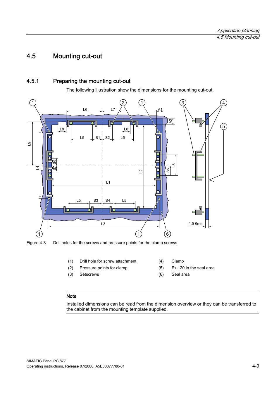 5 mounting cut-out, 1 preparing the mounting cut-out, Mounting cut-out | Siemens SIMATIC PANEL PC 877 User Manual | Page 33 / 288