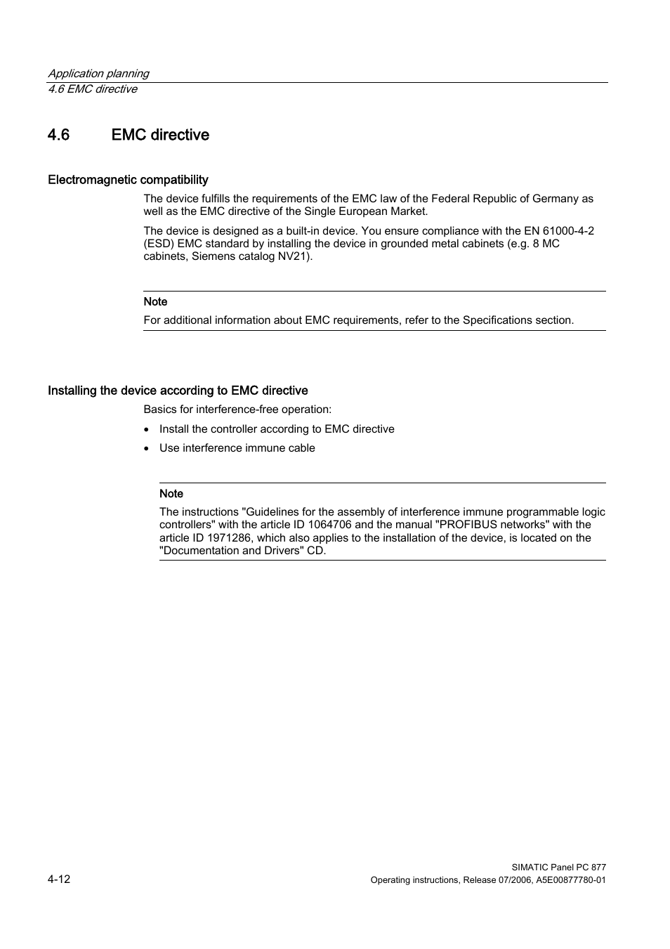 6 emc directive, Emc directive | Siemens SIMATIC PANEL PC 877 User Manual | Page 36 / 288