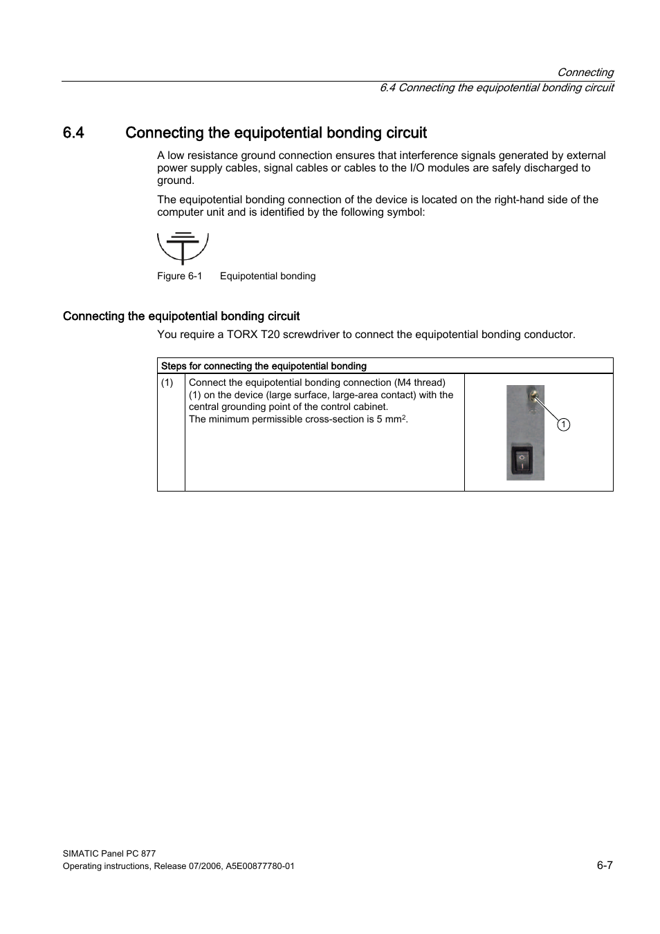 4 connecting the equipotential bonding circuit, Connecting the equipotential bonding circuit | Siemens SIMATIC PANEL PC 877 User Manual | Page 49 / 288