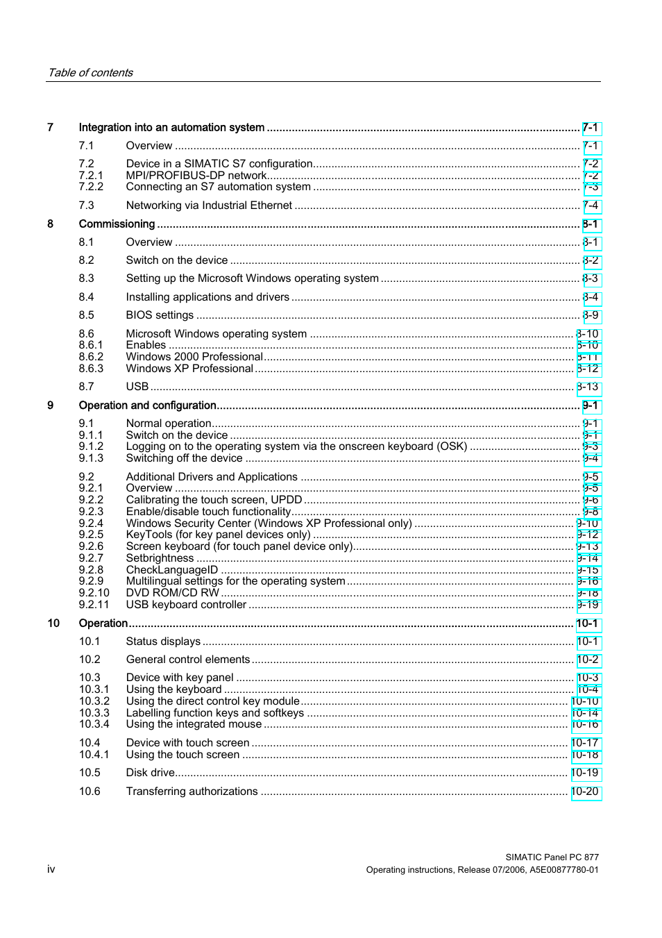 Siemens SIMATIC PANEL PC 877 User Manual | Page 6 / 288