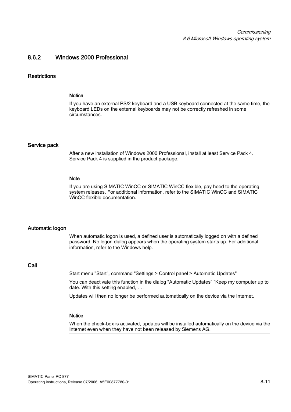 2 windows 2000 professional | Siemens SIMATIC PANEL PC 877 User Manual | Page 65 / 288