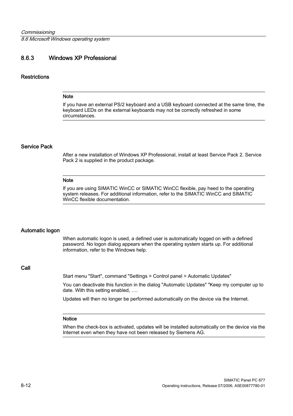 3 windows xp professional | Siemens SIMATIC PANEL PC 877 User Manual | Page 66 / 288