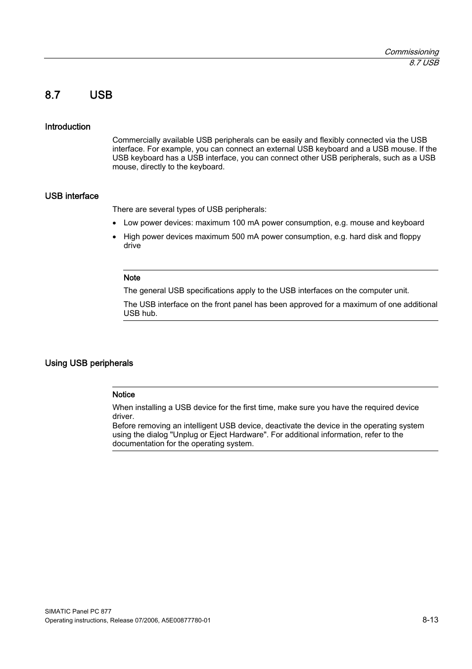 7 usb | Siemens SIMATIC PANEL PC 877 User Manual | Page 67 / 288