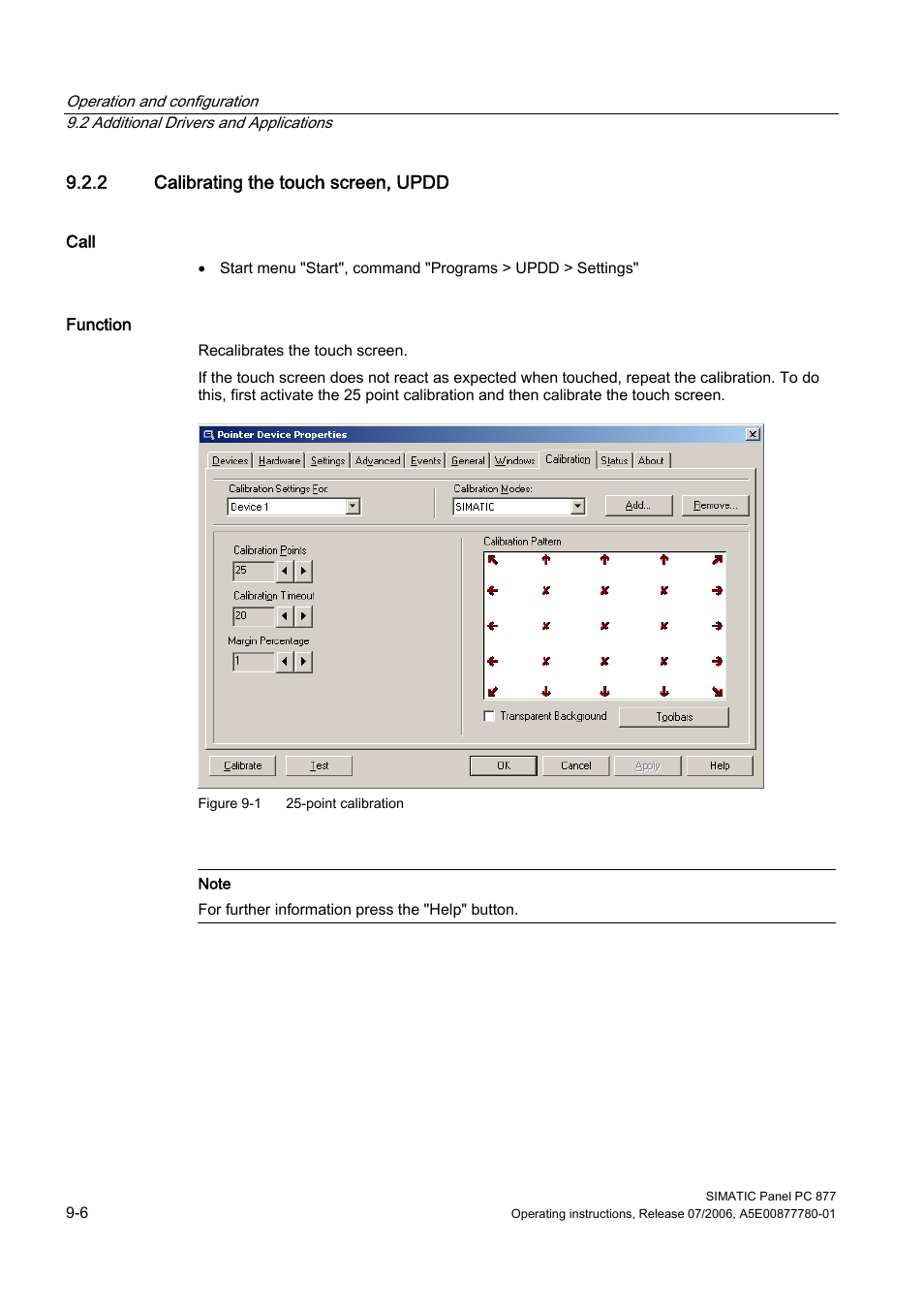 2 calibrating the touch screen, updd | Siemens SIMATIC PANEL PC 877 User Manual | Page 74 / 288