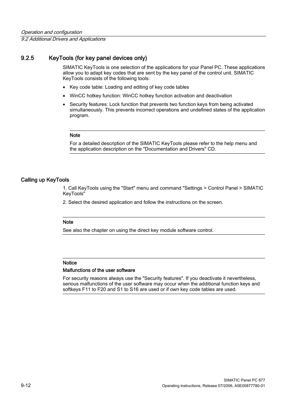 5 keytools (for key panel devices only) | Siemens SIMATIC PANEL PC 877 User Manual | Page 80 / 288