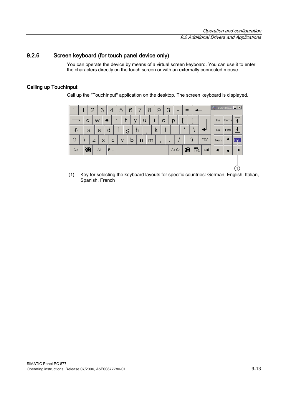 6 screen keyboard (for touch panel device only) | Siemens SIMATIC PANEL PC 877 User Manual | Page 81 / 288