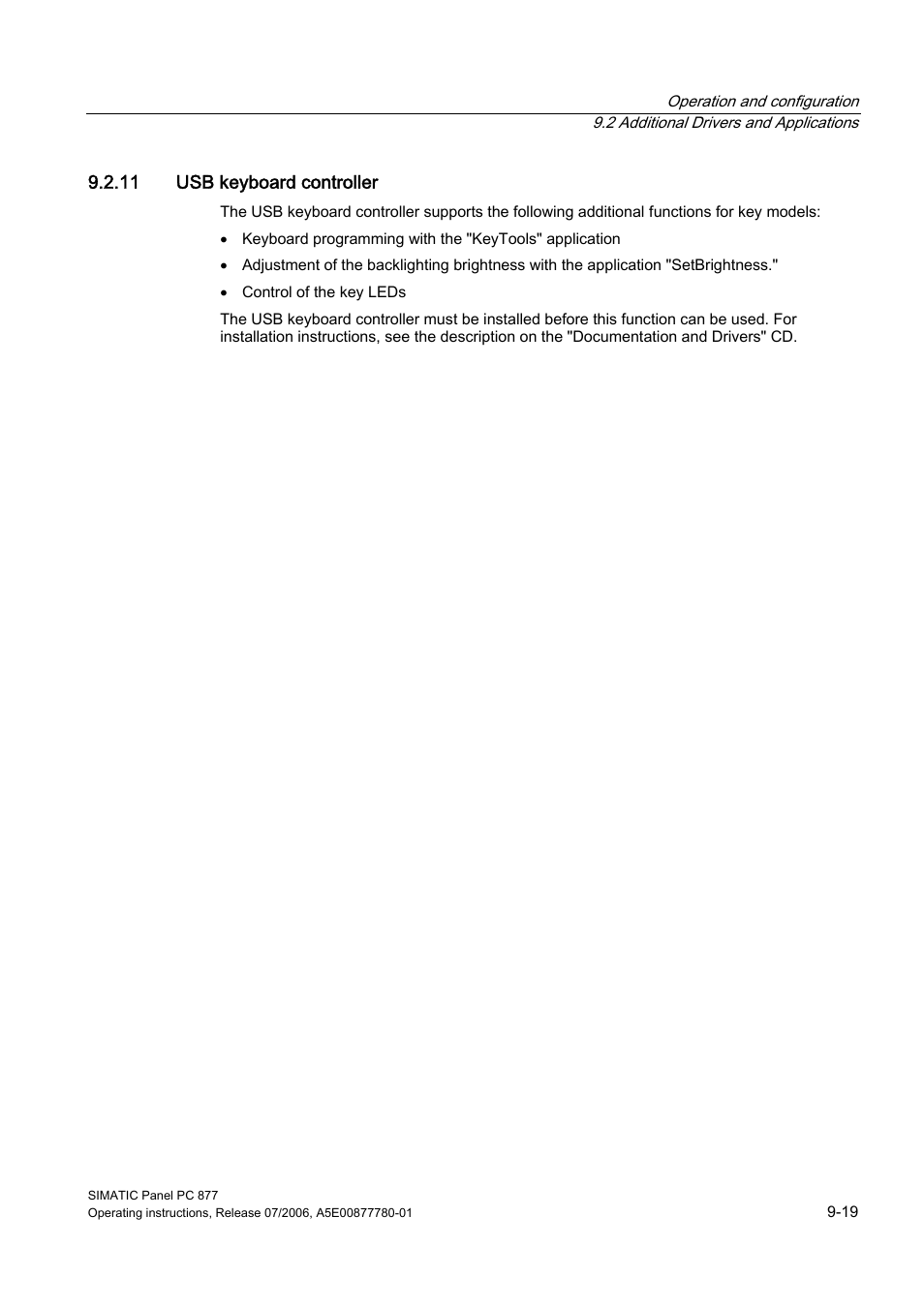 11 usb keyboard controller | Siemens SIMATIC PANEL PC 877 User Manual | Page 87 / 288