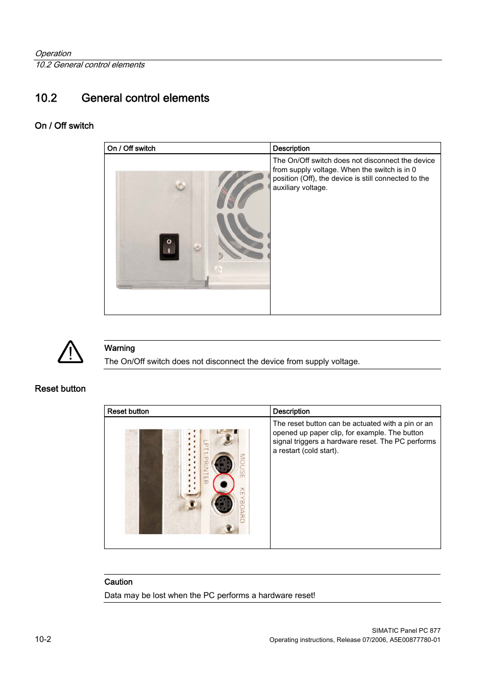 2 general control elements, General control elements | Siemens SIMATIC PANEL PC 877 User Manual | Page 90 / 288