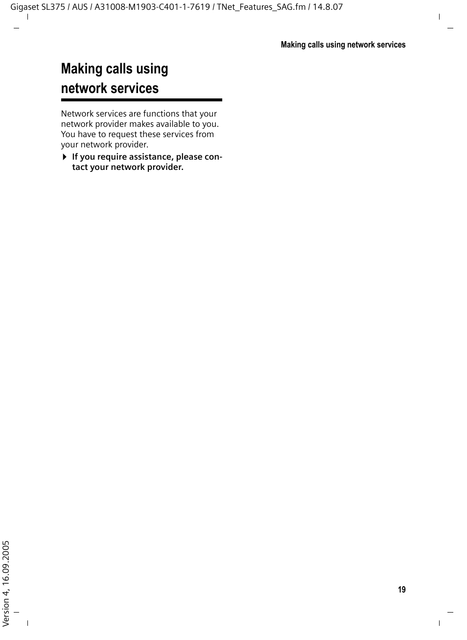 Making calls using network services | Siemens SL370 User Manual | Page 20 / 76