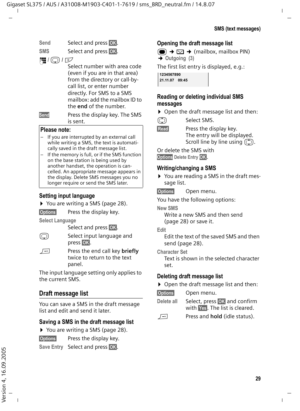 Draft message list | Siemens SL370 User Manual | Page 30 / 76