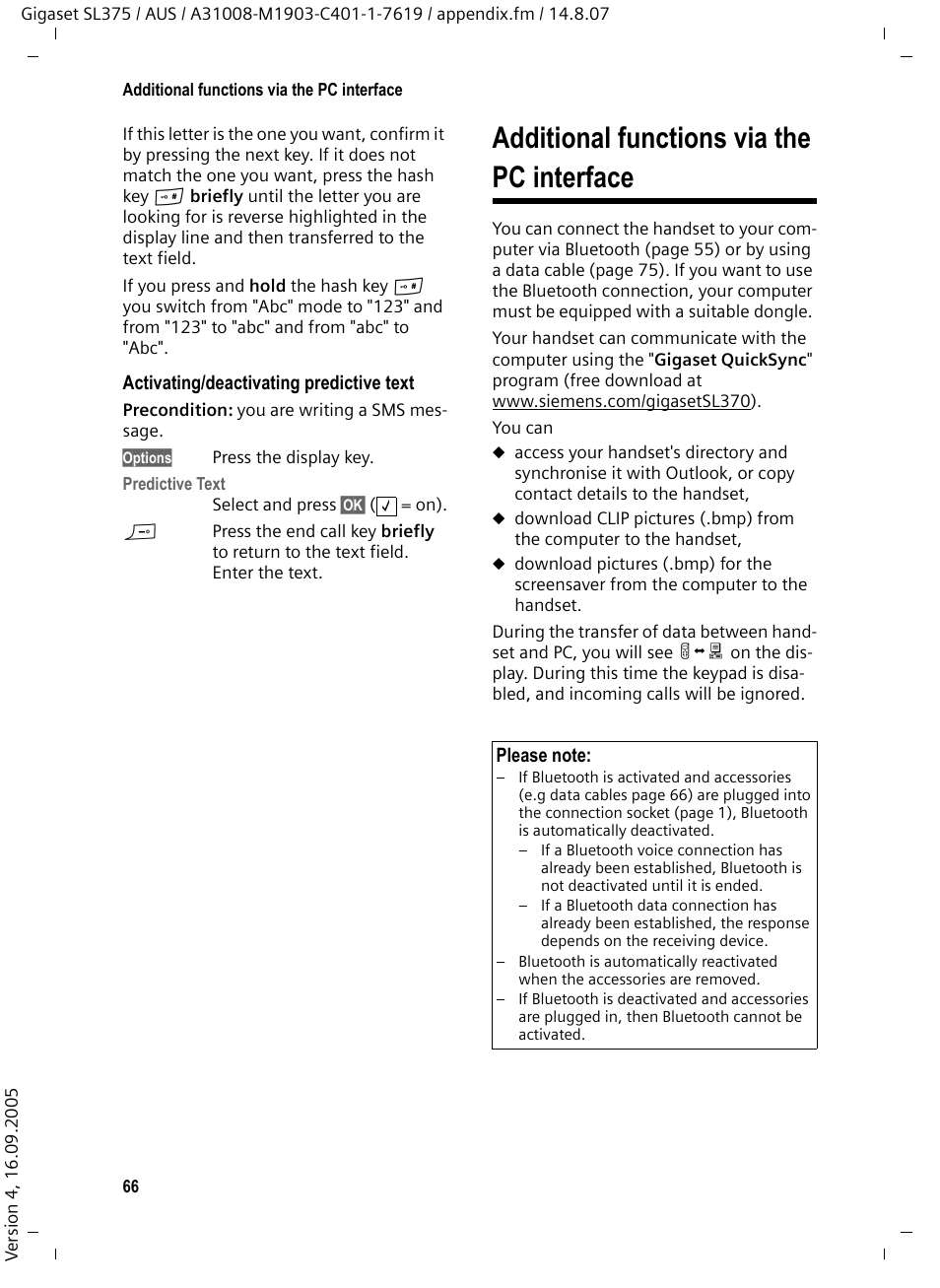 Additional functions via the pc interface | Siemens SL370 User Manual | Page 67 / 76