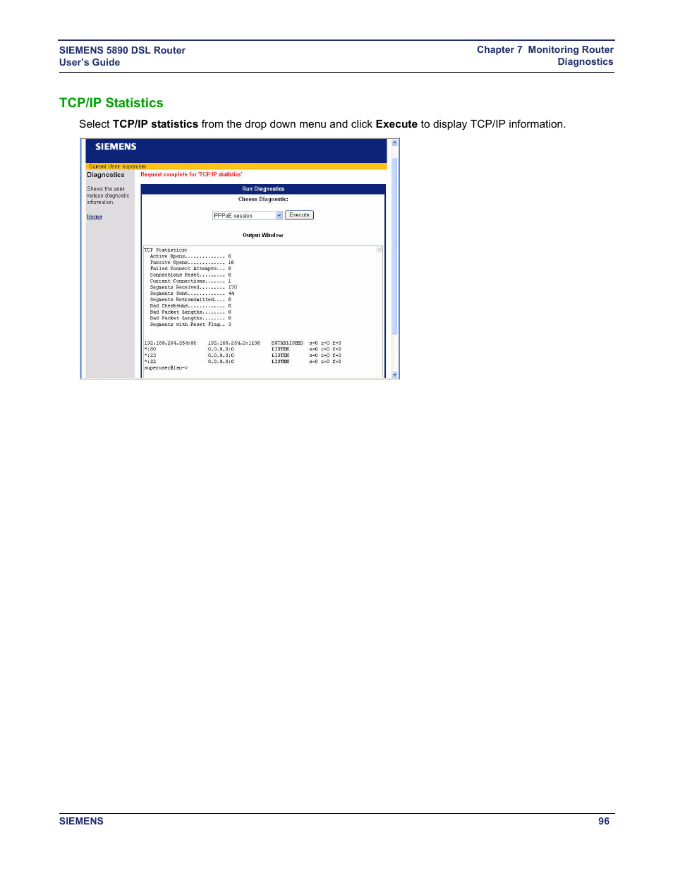 Tcp/ip statistics | Siemens 5890 User Manual | Page 102 / 102