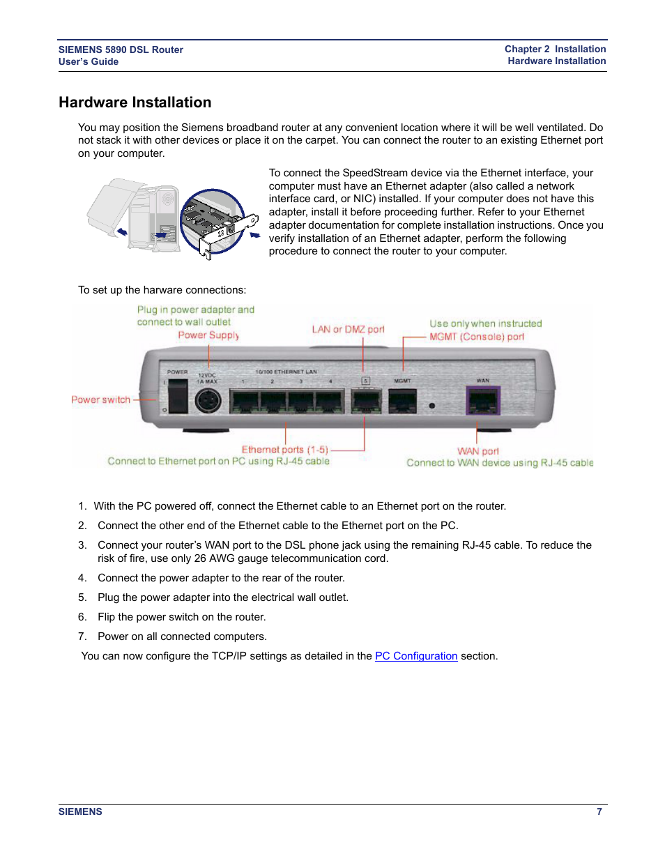 Hardware installation, This includes, Setting up the hardware | Connections, To th | Siemens 5890 User Manual | Page 13 / 102