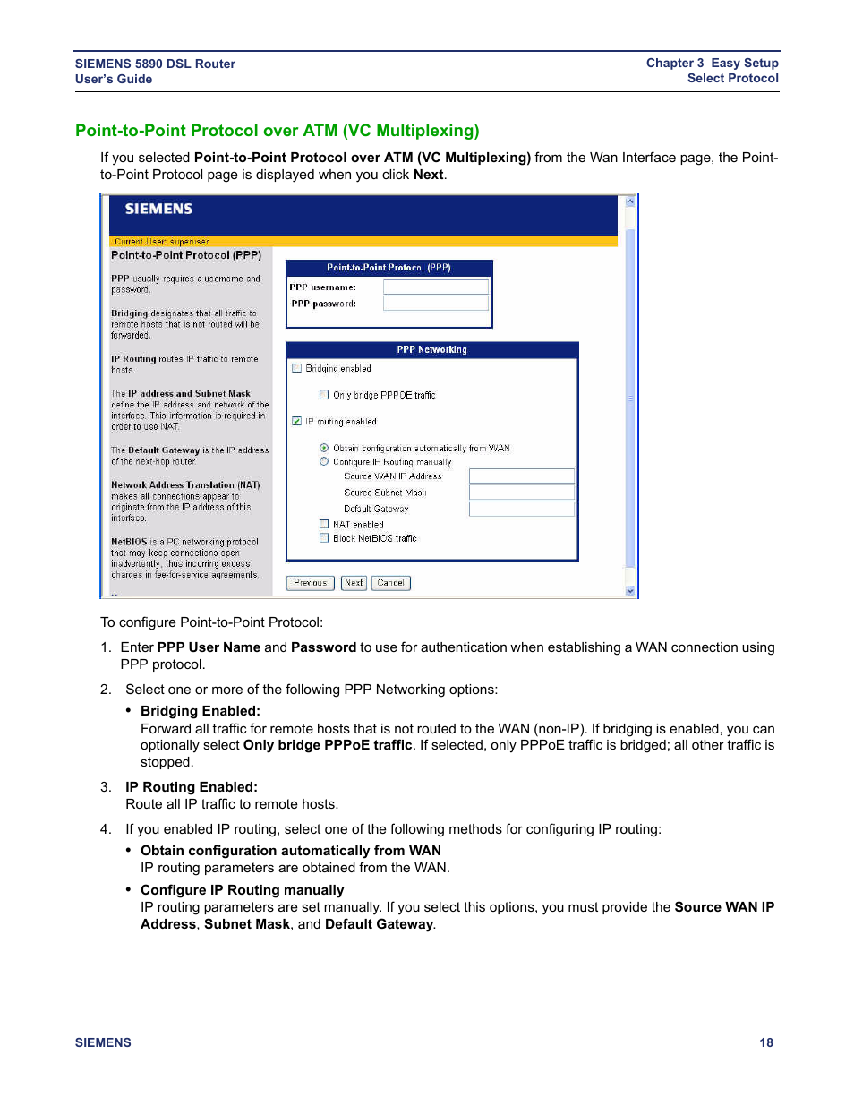 Point-to-point protocol over atm (vc multiplexing) | Siemens 5890 User Manual | Page 24 / 102