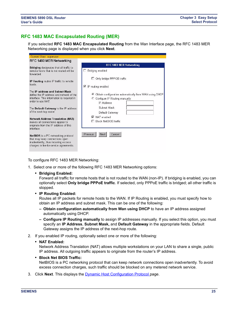 Rfc 1483 mac encapsulated routing (mer) | Siemens 5890 User Manual | Page 31 / 102