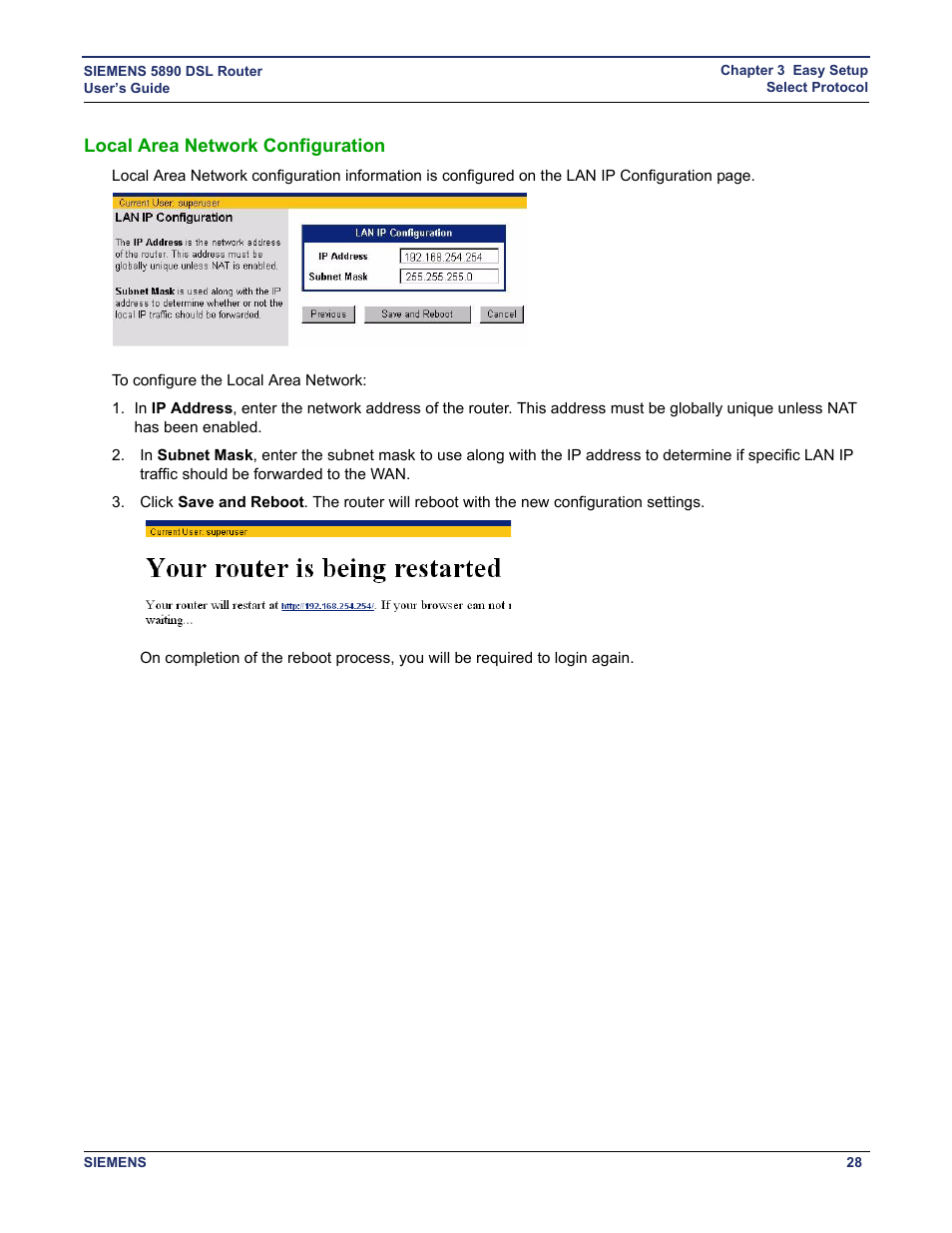 Local area network configuration | Siemens 5890 User Manual | Page 34 / 102