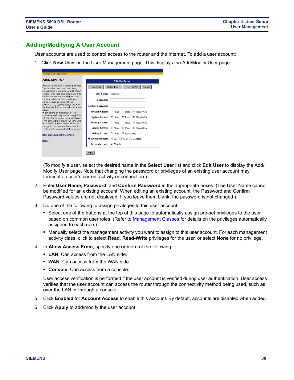 Adding/modifying a user account, Add or modify a user account | Siemens 5890 User Manual | Page 36 / 102