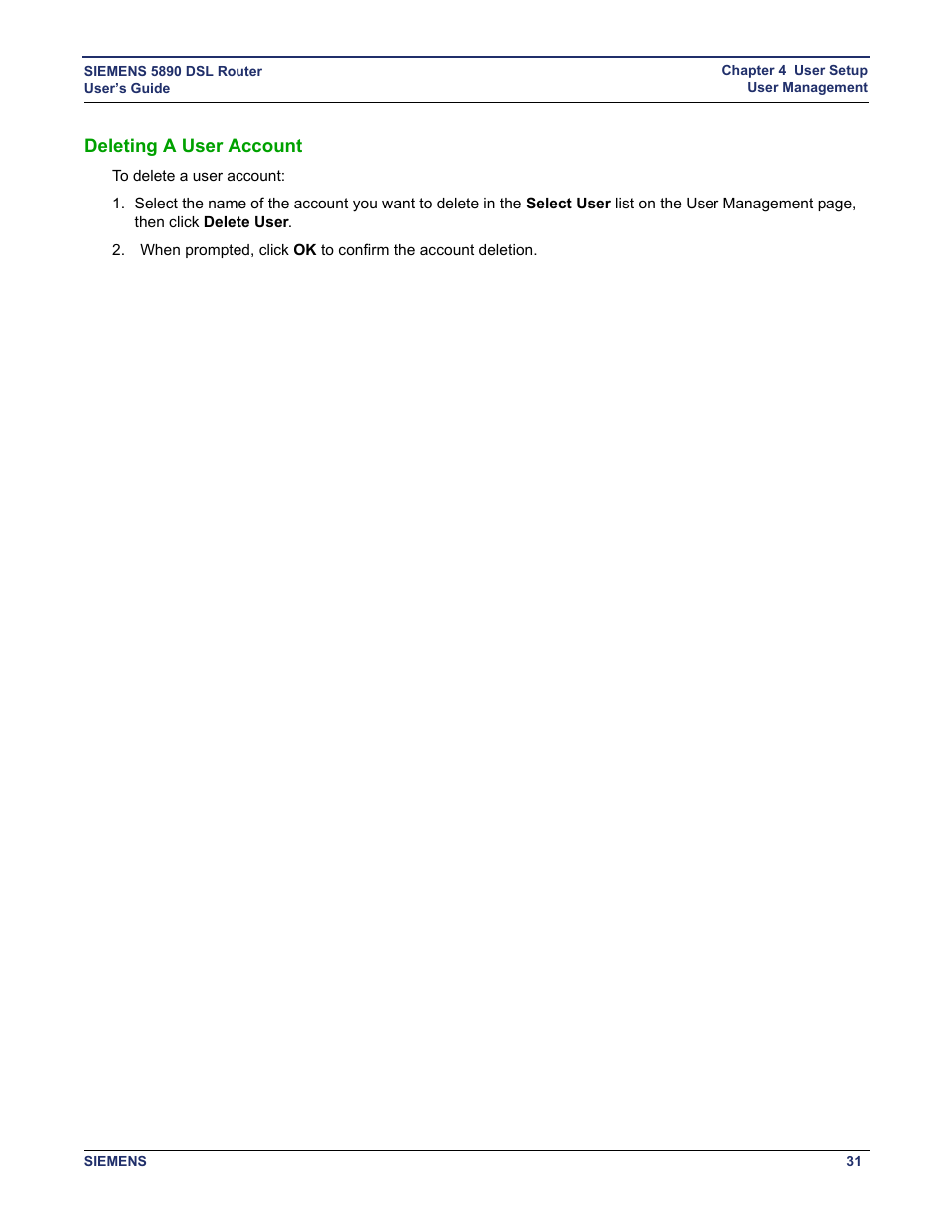 Deleting a user account, Delete a user account | Siemens 5890 User Manual | Page 37 / 102