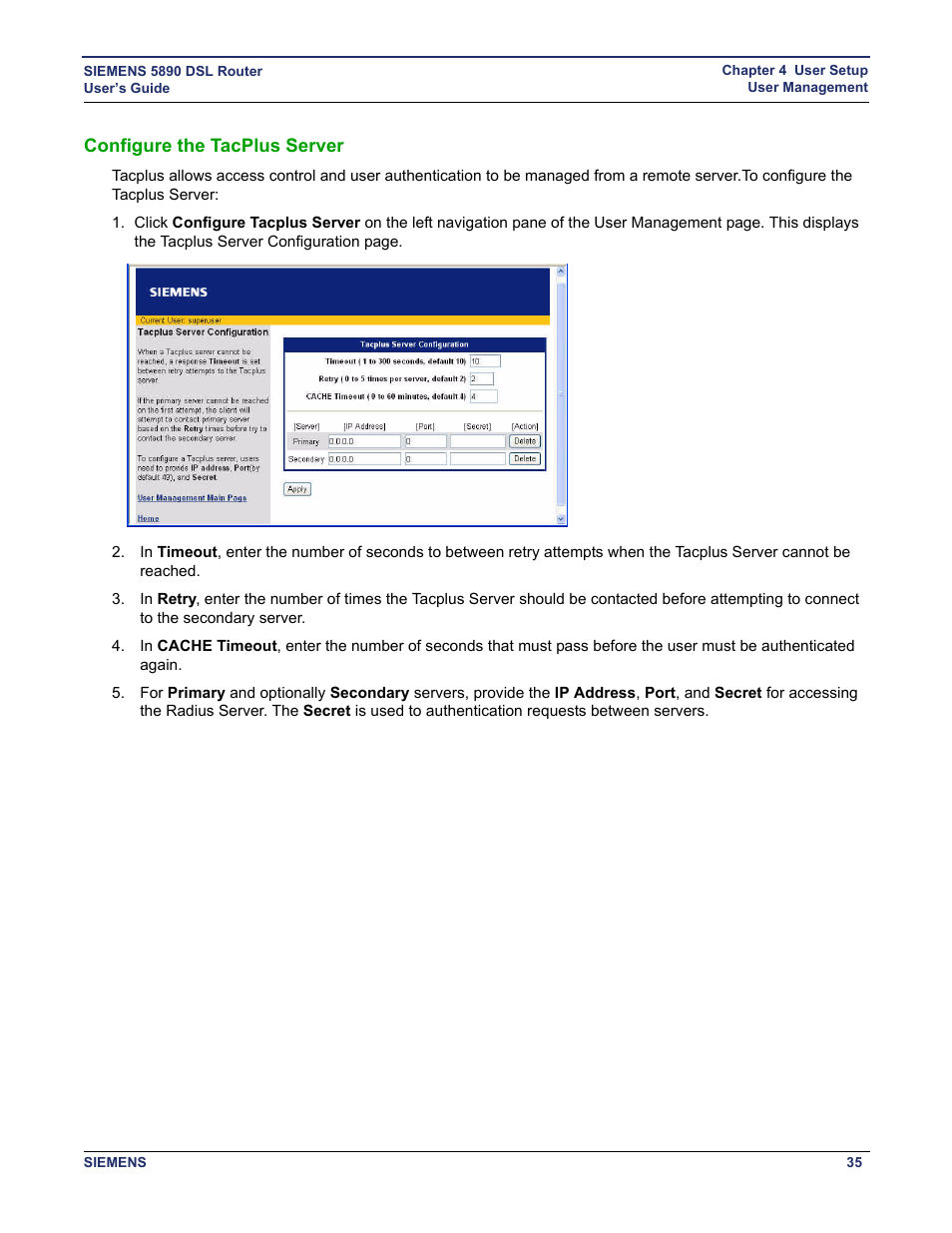 Configure the tacplus server | Siemens 5890 User Manual | Page 41 / 102