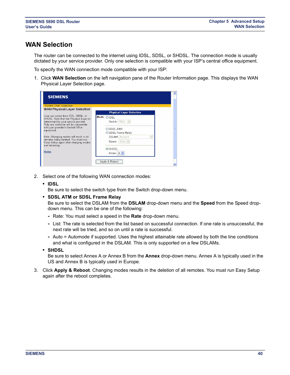 Wan selection | Siemens 5890 User Manual | Page 46 / 102