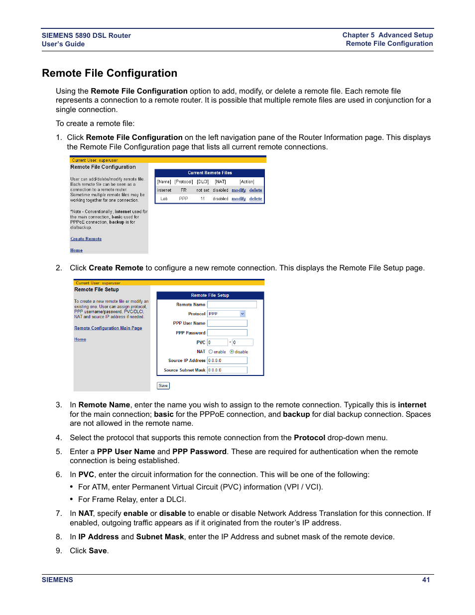 Remote file configuration | Siemens 5890 User Manual | Page 47 / 102