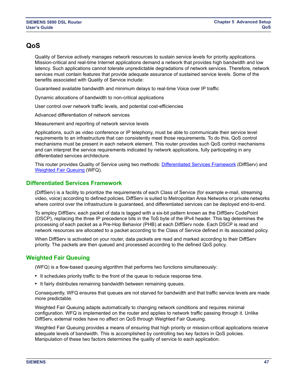 Differentiated services framework, Weighted fair queuing, Quality of service (qos) | Siemens 5890 User Manual | Page 53 / 102