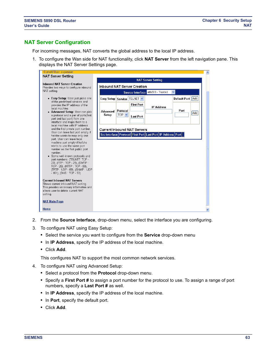 Nat server configuration, Clicking, Nat server | Siemens 5890 User Manual | Page 69 / 102