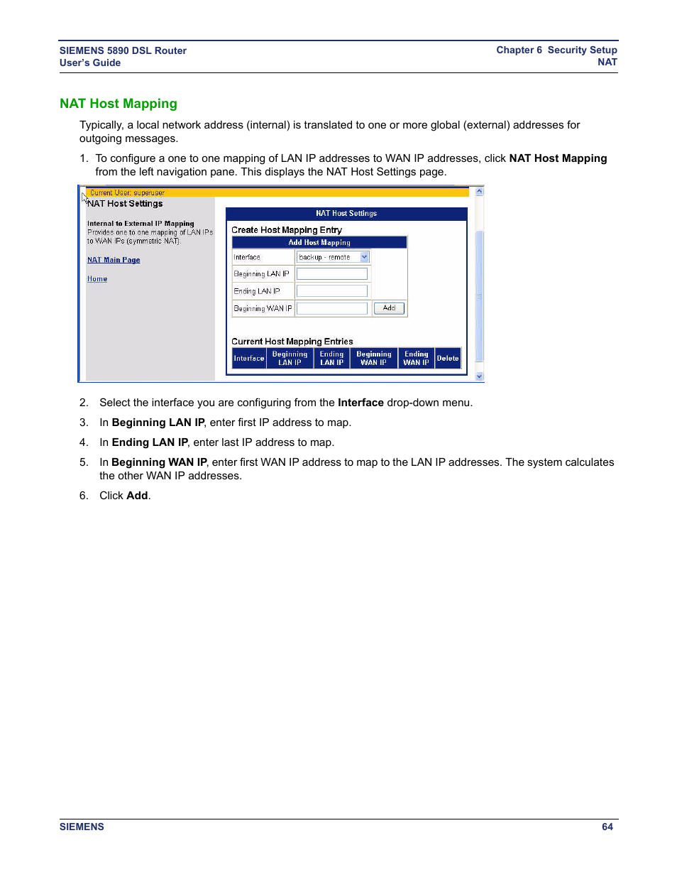 Nat host mapping | Siemens 5890 User Manual | Page 70 / 102