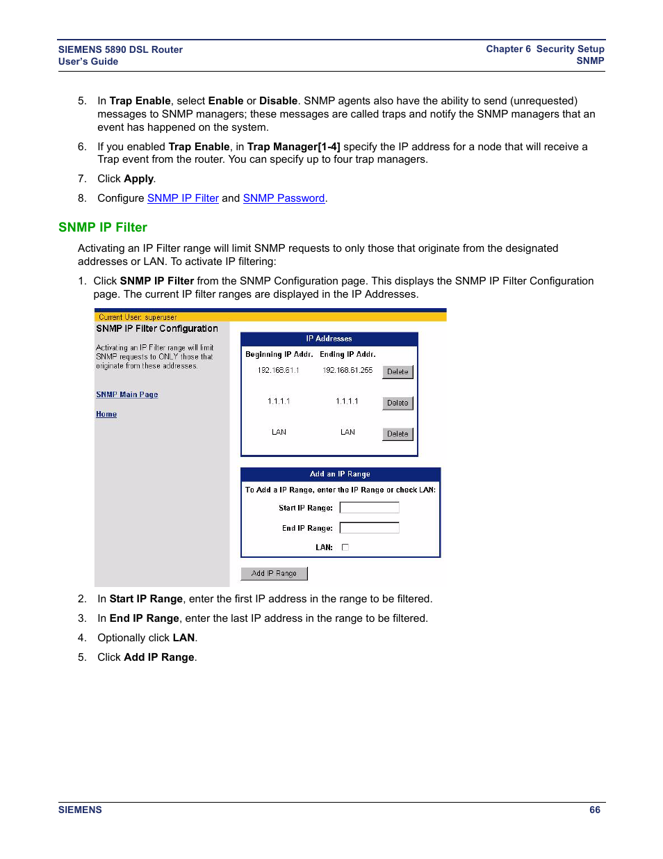 Snmp ip filter | Siemens 5890 User Manual | Page 72 / 102