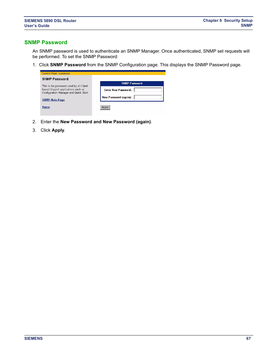 Snmp password | Siemens 5890 User Manual | Page 73 / 102