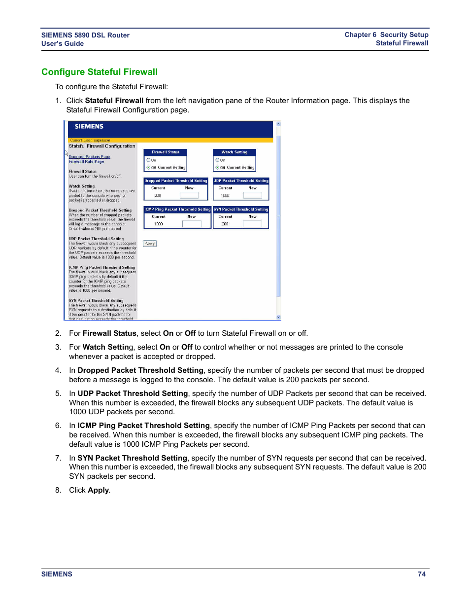 Configure stateful firewall | Siemens 5890 User Manual | Page 80 / 102