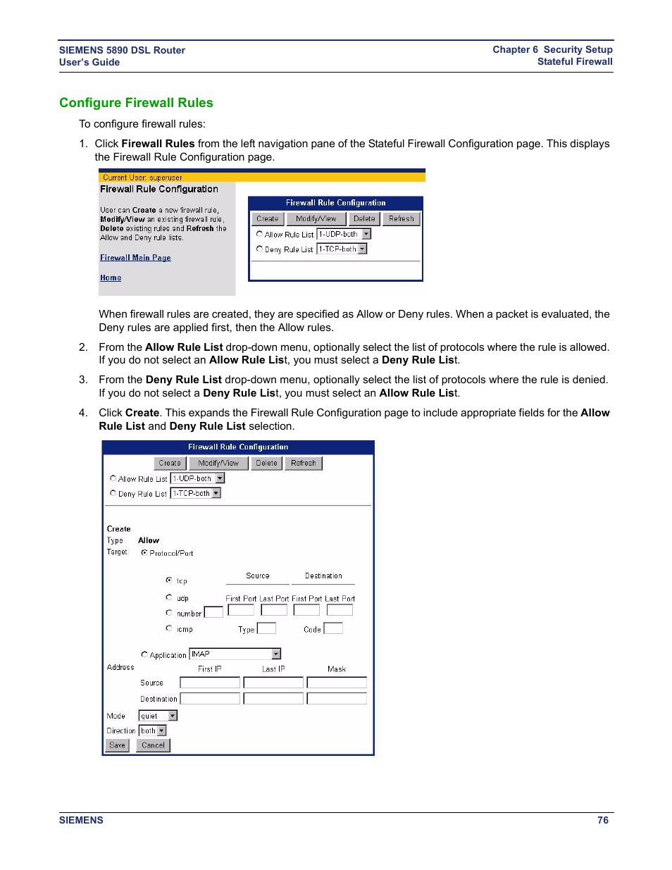 Configure firewall rules | Siemens 5890 User Manual | Page 82 / 102