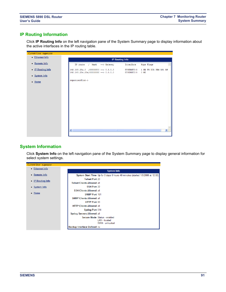 Ip routing information, System information, Ip routing information system information | Ip routing, System | Siemens 5890 User Manual | Page 97 / 102