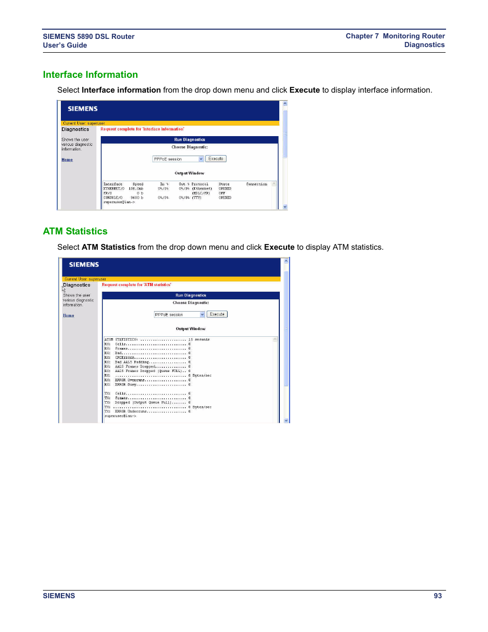 Interface information, Atm statistics, Interface information atm statistics | Siemens 5890 User Manual | Page 99 / 102