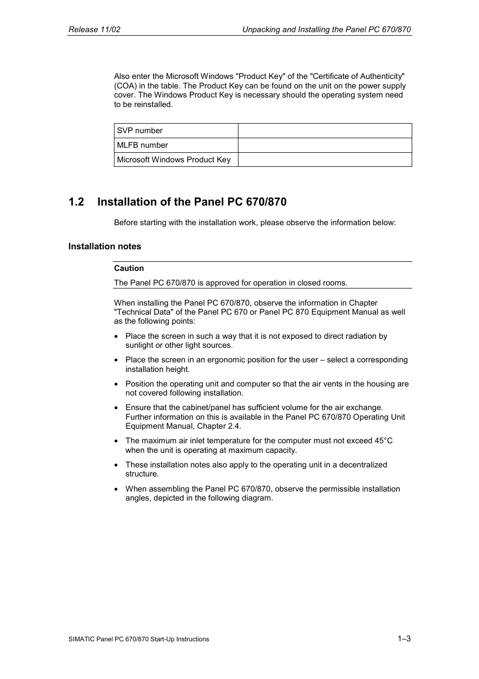 2 installation of the panel pc 670/870 | Siemens Simatic PC Panel PC 870 User Manual | Page 11 / 68