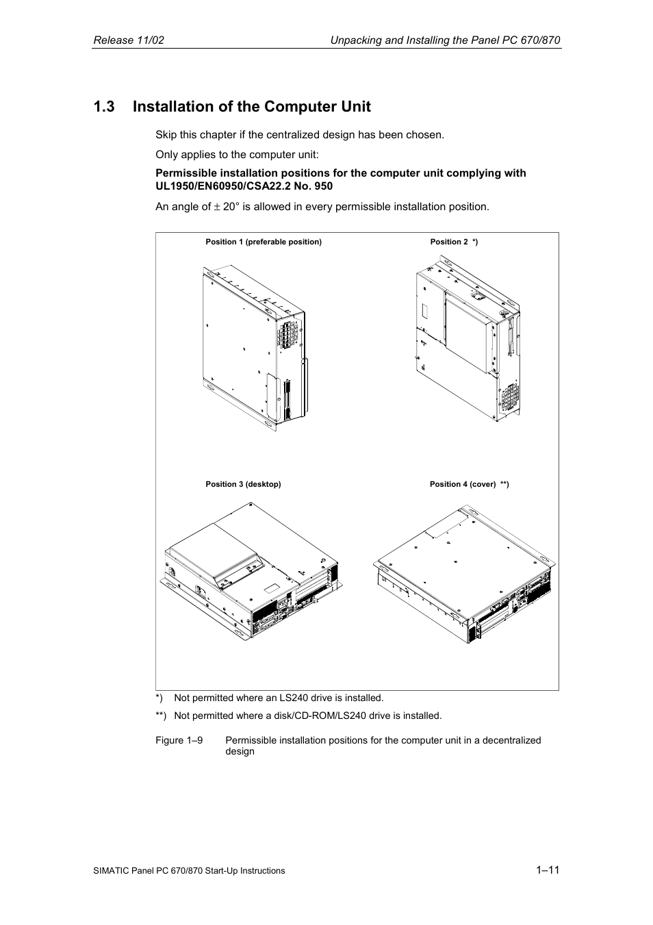 3 installation of the computer unit | Siemens Simatic PC Panel PC 870 User Manual | Page 19 / 68