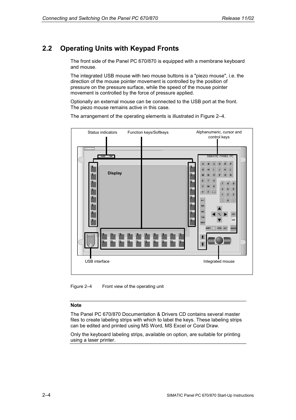 2 operating units with keypad fronts | Siemens Simatic PC Panel PC 870 User Manual | Page 26 / 68